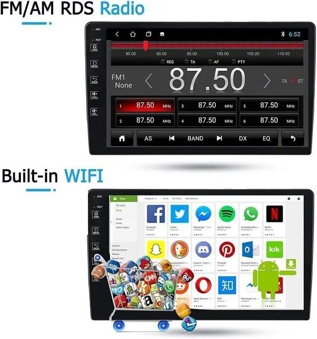 Alt view image 5 of 5 - SCUMAXCON 9" Carplay Android Auto GPS Navigation Double Din Car Stereo Touchscreen Bluetooth WiFi FM USB RVC for Android/iOS Phone Fit for Radio mounting Size 178 * 100mm
