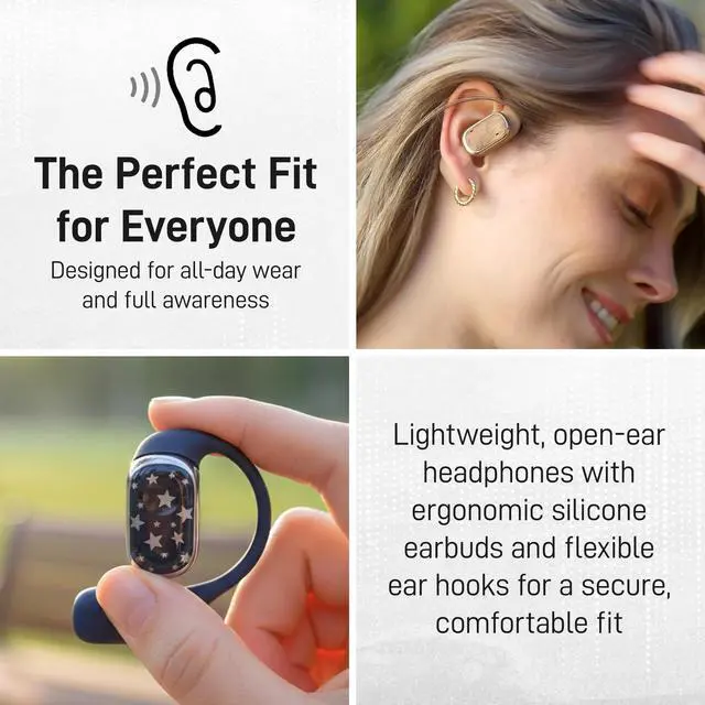 Alt view image 2 of 5 - Groovz Open-Ear Plus True Wireless Headphones with Battery Display - Designed & Engineered in the USA - Multi-Point Pairing Bluetooth Open Ear Earbuds Compatible w/Apple & Android - Blue Starry
