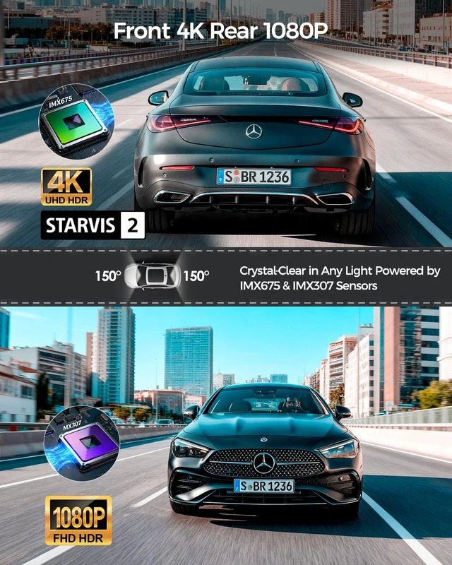 Alt view image 4 of 5 - HUPEJOS 4K STARVIS 2 Dash Cam Front and Rear, Dual HDR WDH Camera for Cars