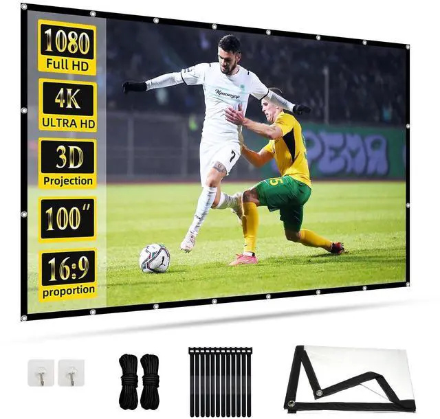 Main image of 100 inch Projection Screen 16:9 Ambient Light Rejecting Portable Projector Movies Screens for Home Theater Outdoor Indoor Support Front Projection