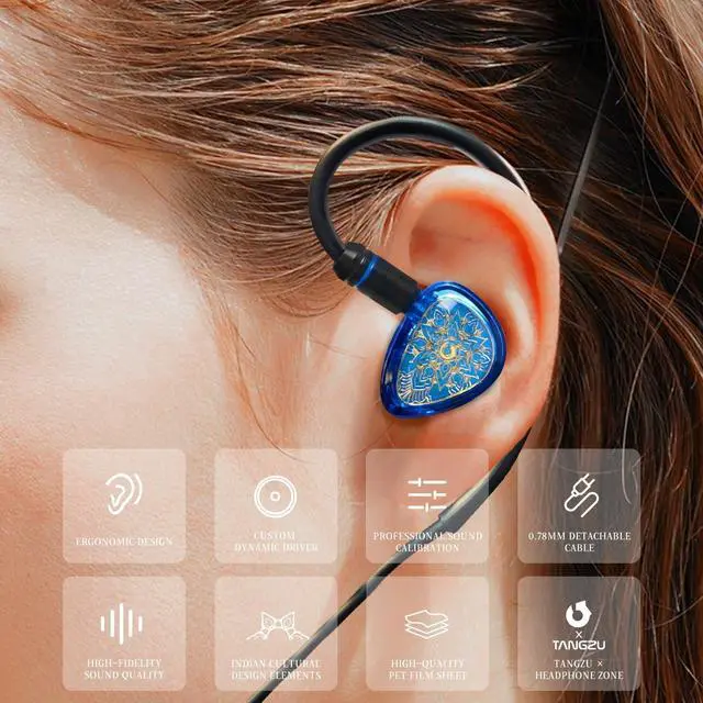 Alt view image 5 of 5 - TANGZU Shangguan Wan'er II, High-Resolution Audiophile Headphones with Zinc Alloy Cavity, 10mm TPLX Driver, 0.78mm 2-Pin Detachable Cable (Blue 3.5 mm with Mic)
