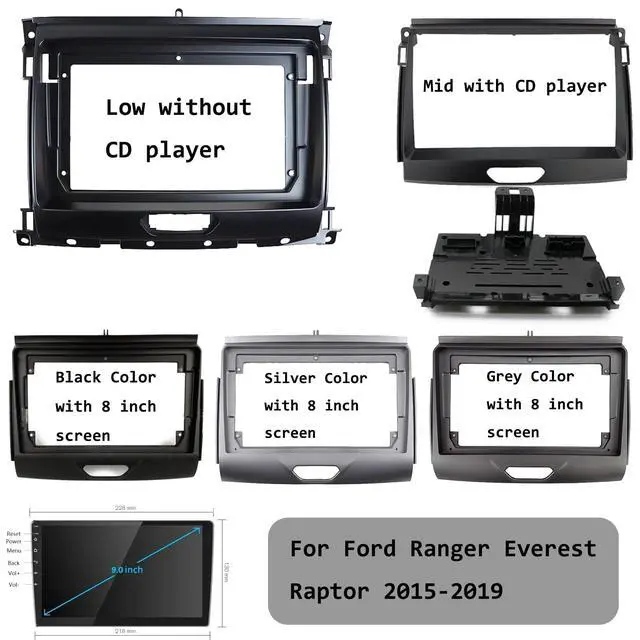 Alt view image 3 of 5 - 9Inch 2Din Installation Dash Kit Fits for Ford Ranger Edge Everest 2015-2020 High Aftermarket Android Car Radio Stereo Mounting Fascia Panel