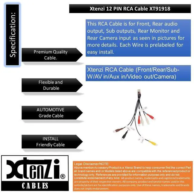 Alt view image 5 of 5 - Xtenzi RCA Cord Assembly Harness Car Audio Video Compatible with Pioneer AVH240EX, AVH241EX, DMH130BT, DMH240EX, DMH241EX, DMH340EX, DMH341EX, DMH342EX