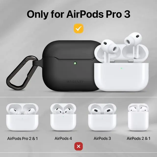 Alt view image 2 of 5 - MAGEASY Skin AirPods Pro 3 Case Cover with Carabiner Clip, Shockproof TPU Protection, Support MagSafe Wireless Charging for Apple AirPods 3 Pro Case Stain-Resistant (Cosmic Silver)