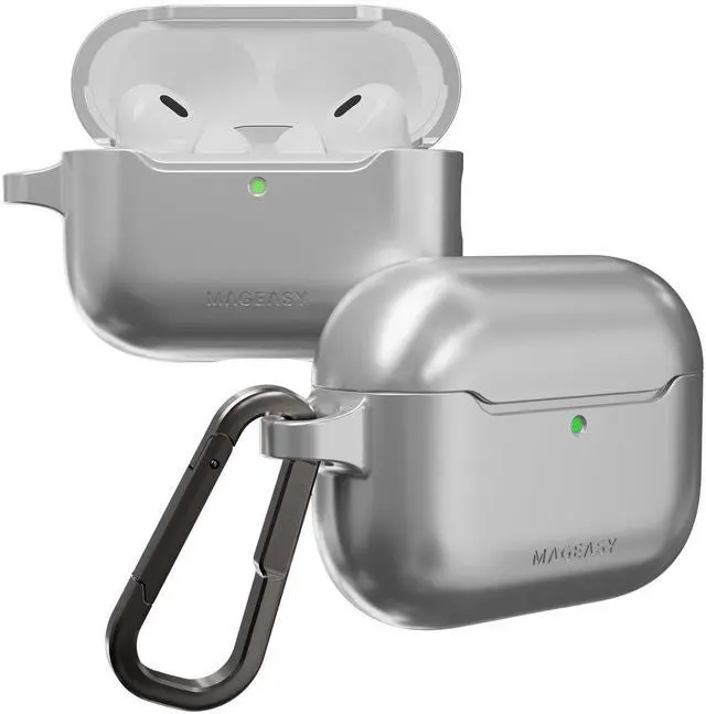 Main image of MAGEASY Skin AirPods Pro 3 Case Cover with Carabiner Clip, Shockproof TPU Protection, Support MagSafe Wireless Charging for Apple AirPods 3 Pro Case Stain-Resistant (Cosmic Silver)
