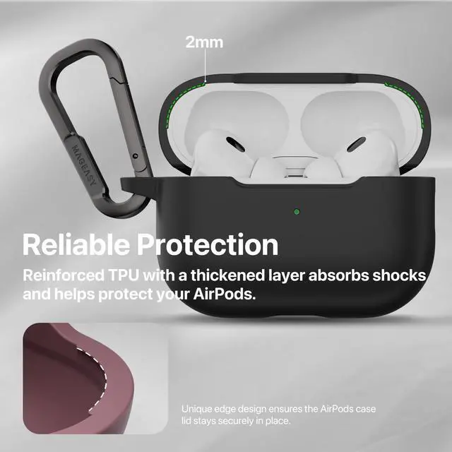 Alt view image 5 of 5 - MAGEASY Skin AirPods Pro 3 Case Cover with Carabiner Clip, Shockproof TPU Protection, Support MagSafe Wireless Charging for Apple AirPods 3 Pro Case Stain-Resistant (Cosmic Silver)