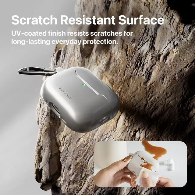 Alt view image 3 of 5 - MAGEASY Skin AirPods Pro 3 Case Cover with Carabiner Clip, Shockproof TPU Protection, Support MagSafe Wireless Charging for Apple AirPods 3 Pro Case Stain-Resistant (Cosmic Silver)