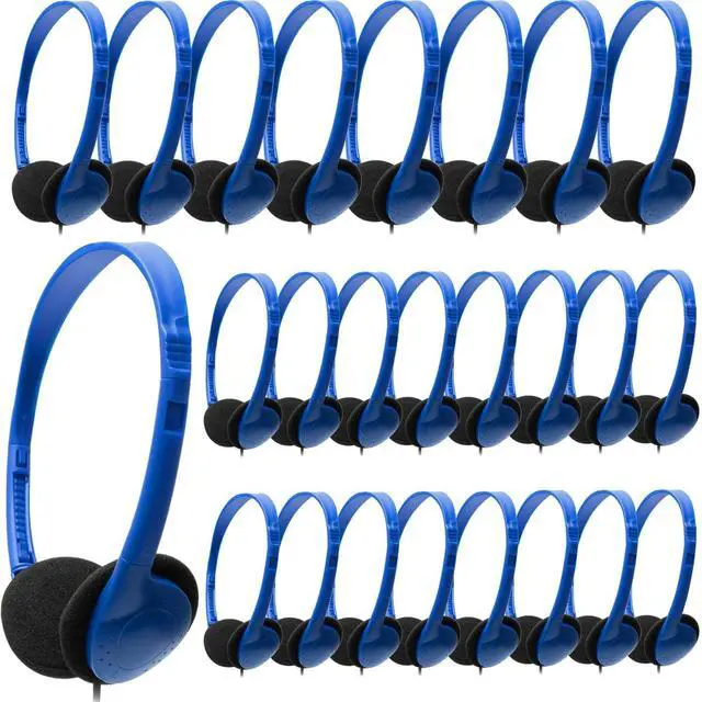 Main image of XOSDA Kids Headphones Bulk 25 Pack for Classroom School, Wholesale Wired Adjustable On Ear Headphones for Students Teens Children and Adult(LS04,25 Blue)