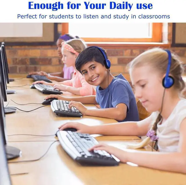 Alt view image 5 of 5 - XOSDA Kids Headphones Bulk 25 Pack for Classroom School, Wholesale Wired Adjustable On Ear Headphones for Students Teens Children and Adult(LS04,25 Blue)