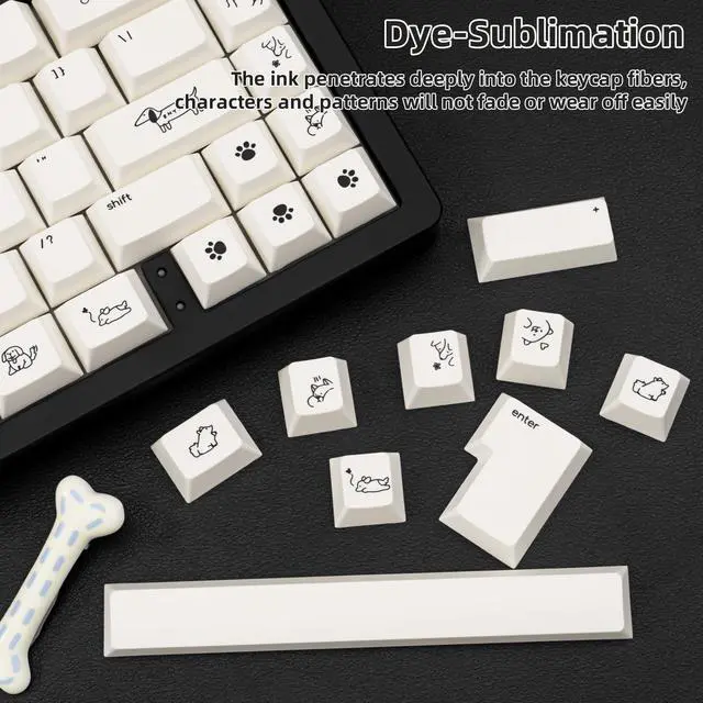 Alt view image 3 of 5 - TICKTYYPE Cream White Puppy PBT Keycaps Cherry Profile 5-Sided Dye-Sublimation Cute Animal Keycap Set 138 Keys for 60%/65%/75%/80%/100% Mechanical Keyboard