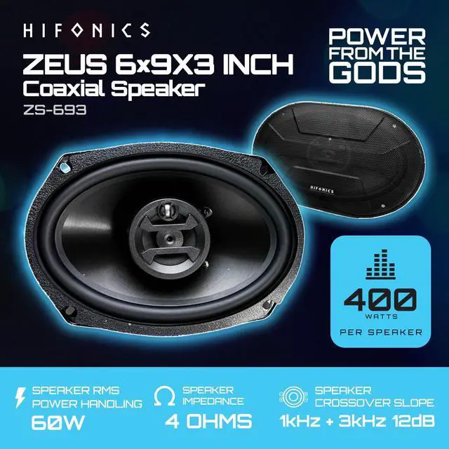 Alt view image 2 of 5 - Hifonics ZS-693 Zeus 800W 6" x 9" Car Speakers, 3-Way Coaxial Car Audio Speakers Pair, 4 Ohm