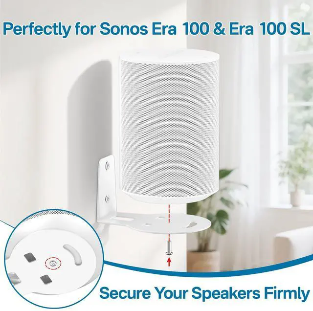 Alt view image 2 of 5 - Chunxiao Pair of Speaker Mount for Sonos Era 100 & Era 100 SL Wall Mount White - Simple Metal Speaker Wall Mount for Sonos Era 100 Mount Bracket Easy to Install