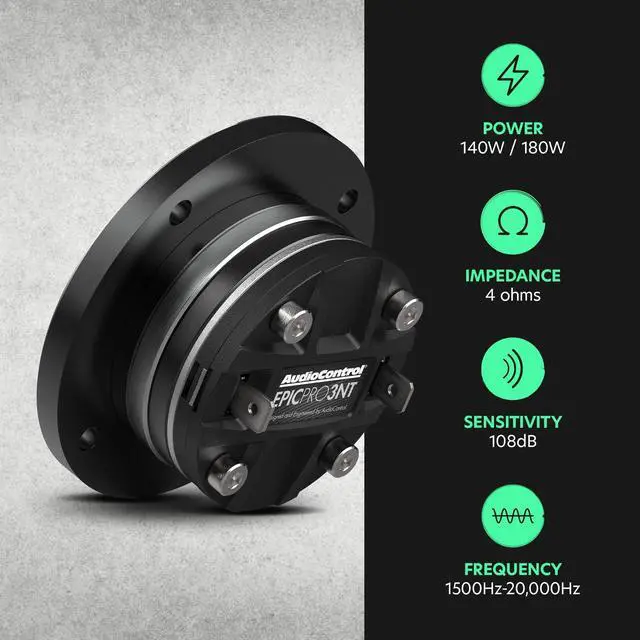 Alt view image 4 of 5 - AudioControl EPICPRO3NT Epic PRO 3 Neodymium Tweeters Car Audio Speakers Set (Pair), 180W Max, 4 Ohms, Crossover & Protective Grilles Included, Pro Audio High SPL