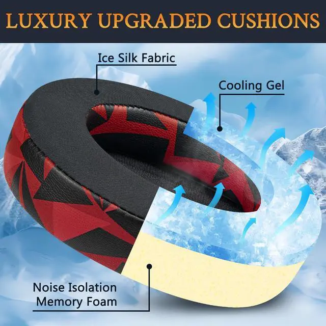 Alt view image 3 of 4 - SOULWIT Cooling Gel Earpads Replacement for Turtle Beach Stealth Pro Wireless Gaming Headset, Ear Pads Cushions with Ice Silk Fabric, High-Density Foam - Red Storm