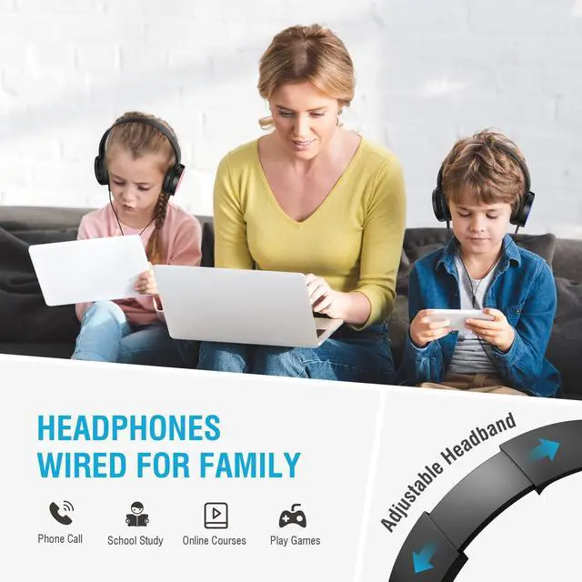 Alt view image 2 of 5 - Cofano Kids Headphones Bulk 5 Pack, Durable Wired School Headphones for K-12 Classroom, Foldable Student Headphones for Library, Online Listening, Tablet, 3.5mm Jack, Multicolor