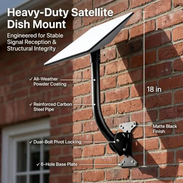 Alt view image 3 of 5 - Wall Mount for Starlink Gen 3, Heavy Duty 19 Inch Adjustable Carbon Steel J-Mount with Pivot Base, Weatherproof Roof and Wall Mounting Bracket Compatible with Starlink Standard 4/4X/V3 Dish