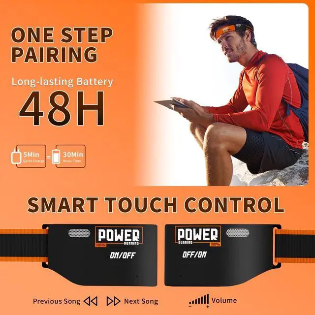 Alt view image 3 of 4 - NDEJFIE Sports Bluetooth Headband Headphones ^^ Sweat Resistant, Secure Fit for Gym & Running