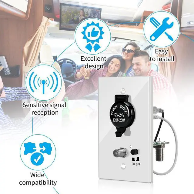 Alt view image 2 of 5 - RV TV Antenna Panel, Briidea Motorhome TV Antenna Control Panel with a Cigarette Lighter Socket, Dual Separator for The Second TV, Sensitive Signal Reception