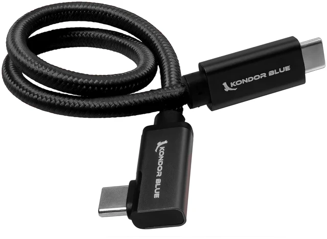 Main image of KONDOR BLUE ^^ 12 Inch Straight to Right USB-C Cable for SSD Recording & Charging ^^ 8K Data, 100W PD, 10Gbps USB 3.1/3.2 Gen 2 for Cameras, Monitors, iPhone 17/16/15, Tablets & More ^^ Black