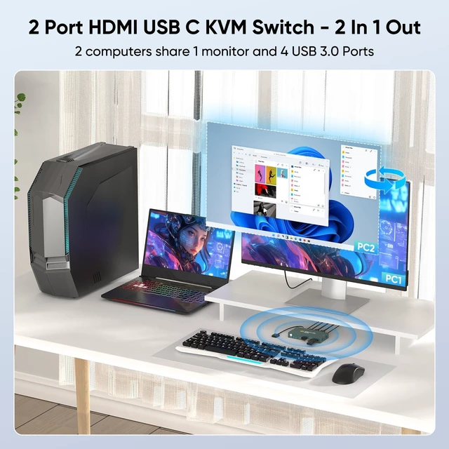 Alt view image 2 of 5 - Greathek HDMI USB C KVM Switch for 2 Computers/Laptops Share 1 Monitor