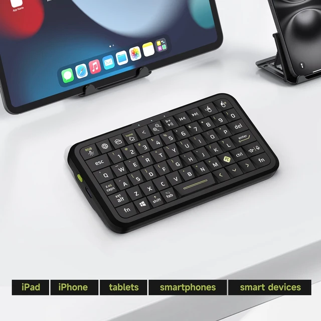 Alt view image 2 of 5 - Phistone Mini Keyboard with Triple Mode (2.4G/Bluetooth/USB-C),RGB Backlit with Memory, Air Mouse, Ultra-Slim Portable, Compatible with Tablet/PC/Smart TV/Phone (iOS/Android/Windows/Mac)