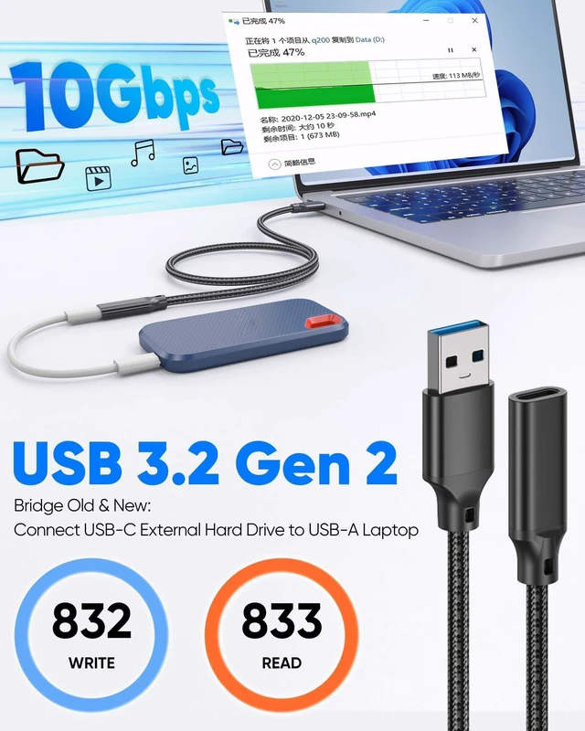 Alt view image 2 of 5 - URELEGAN USB C Female to USB Male Cable 5FT 5-Pack,10Gbps USB A to USB C Extension Cable,USB 3.2 GEN 2 Data Transfer,60W Safe Charging USBA to C Adapter Cord for USB 2.0/3.0 Laptop,PC,U Disk,Charger