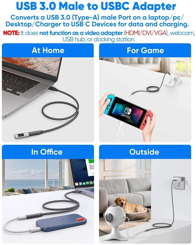 Alt view image 3 of 5 - URELEGAN USB C Female to USB Male Cable 5FT 5-Pack,10Gbps USB A to USB C Extension Cable,USB 3.2 GEN 2 Data Transfer,60W Safe Charging USBA to C Adapter Cord for USB 2.0/3.0 Laptop,PC,U Disk,Charger