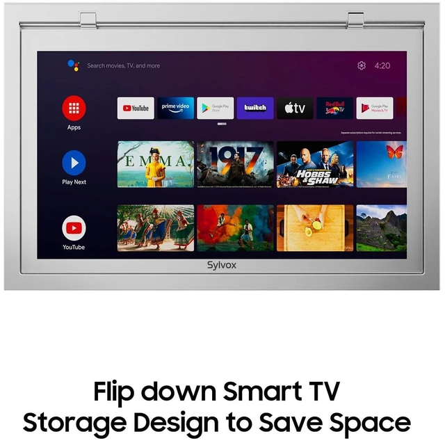 Alt view image 2 of 5 - SYLVOX 15.6" Under-Cabinet Smart TV 360 Rotation, 90 Flip-Down Screen