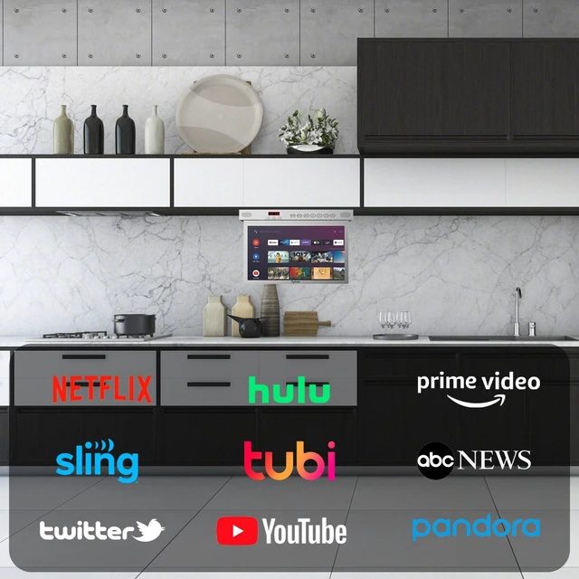 Alt view image 5 of 5 - SYLVOX 15.6" Under-Cabinet Smart TV 360 Rotation, 90 Flip-Down Screen