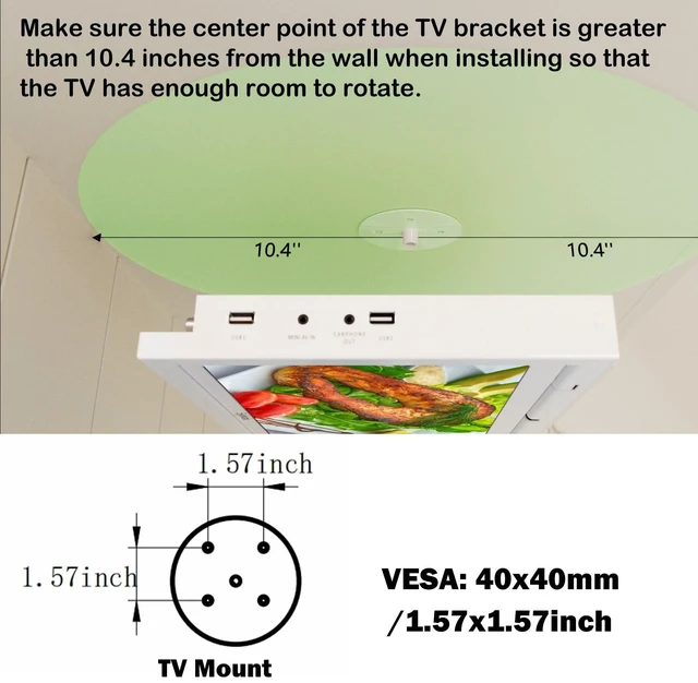 Alt view image 3 of 5 - SYLVOX 15.6" Under-Cabinet Smart TV 360 Rotation, 90 Flip-Down Screen