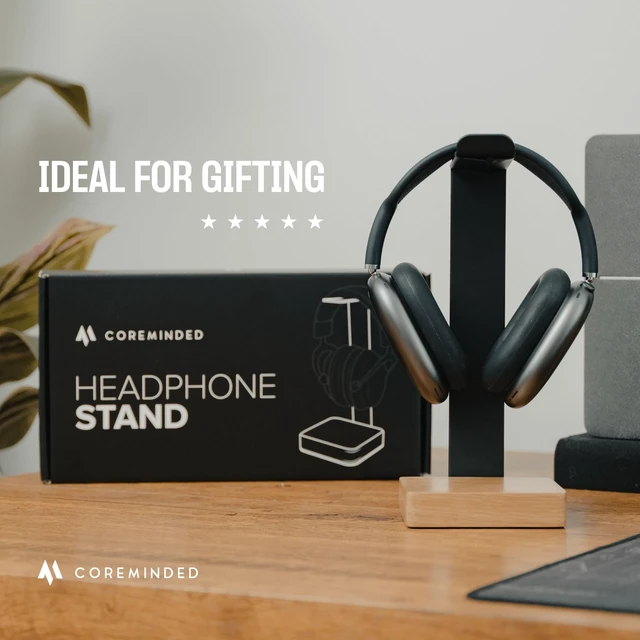 Alt view image 2 of 5 - COREMINDED Universal Headphone Stand for Desk, Oak Wood Headset Holder