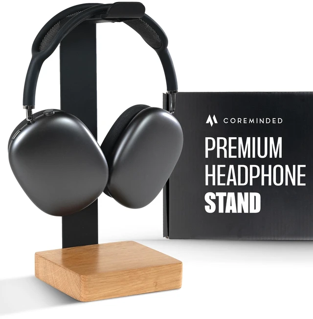 Main image of COREMINDED Universal Headphone Stand for Desk, Oak Wood Headset Holder