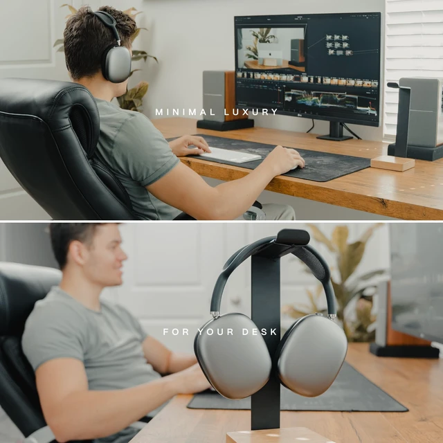 Alt view image 3 of 5 - COREMINDED Universal Headphone Stand for Desk, Oak Wood Headset Holder