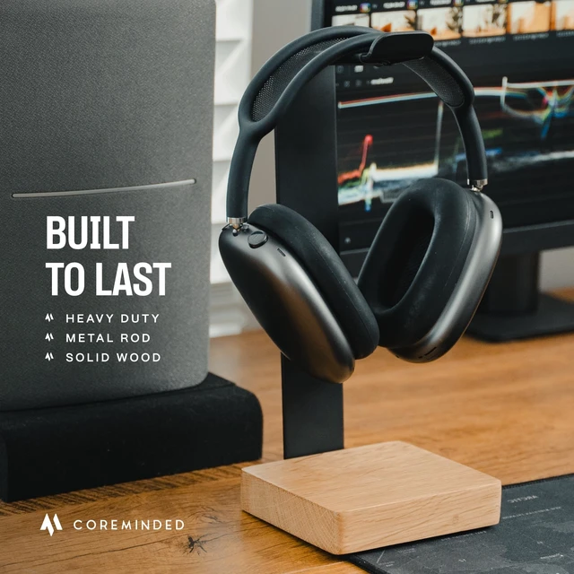Alt view image 4 of 5 - COREMINDED Universal Headphone Stand for Desk, Oak Wood Headset Holder