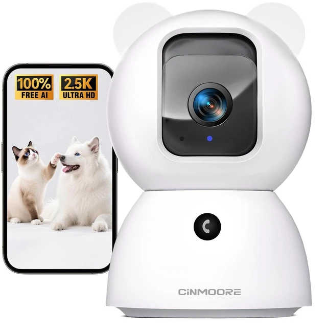 Main image of CINMOORE 2.5K Security Camera Indoor, Free AI Person/Pet/Cry Detection, 4MP Pet/Dog/Cat Camera w/Phone App, Pan Tilt 2.4GHz WiFi Cameras for Home Security, Full Duplex 2-Way Audio (No Plug Version)