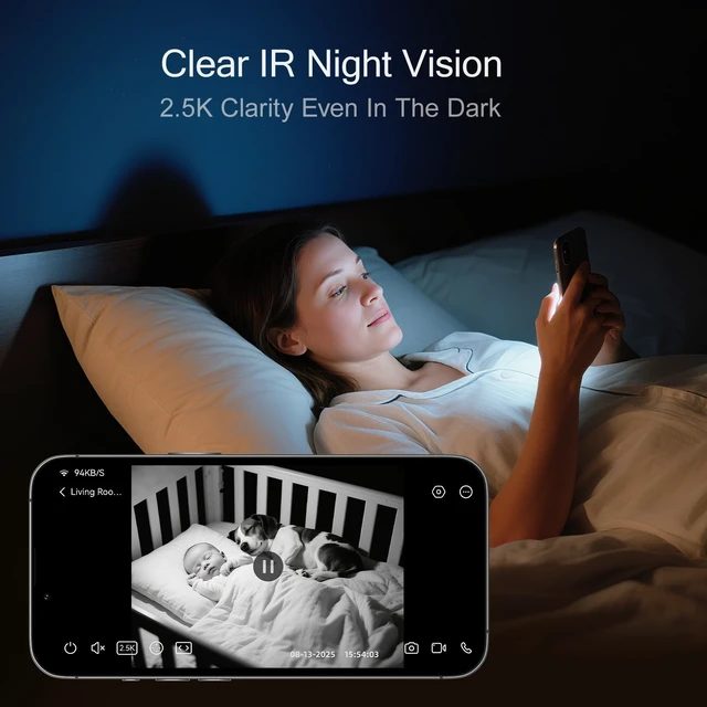 Alt view image 5 of 5 - CINMOORE 2.5K Security Camera Indoor, Free AI Person/Pet/Cry Detection, 4MP Pet/Dog/Cat Camera w/Phone App, Pan Tilt 2.4GHz WiFi Cameras for Home Security, Full Duplex 2-Way Audio (No Plug Version)