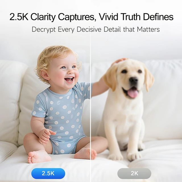 Alt view image 2 of 5 - CINMOORE 2.5K Security Camera Indoor, Free AI Person/Pet/Cry Detection, 4MP Pet/Dog/Cat Camera w/Phone App, Pan Tilt 2.4GHz WiFi Cameras for Home Security, Full Duplex 2-Way Audio (No Plug Version)