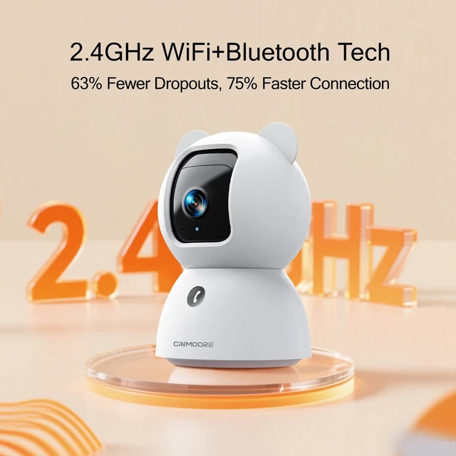 Alt view image 4 of 5 - CINMOORE 2.5K Security Camera Indoor, Free AI Person/Pet/Cry Detection, 4MP Pet/Dog/Cat Camera w/Phone App, Pan Tilt 2.4GHz WiFi Cameras for Home Security, Full Duplex 2-Way Audio (No Plug Version)