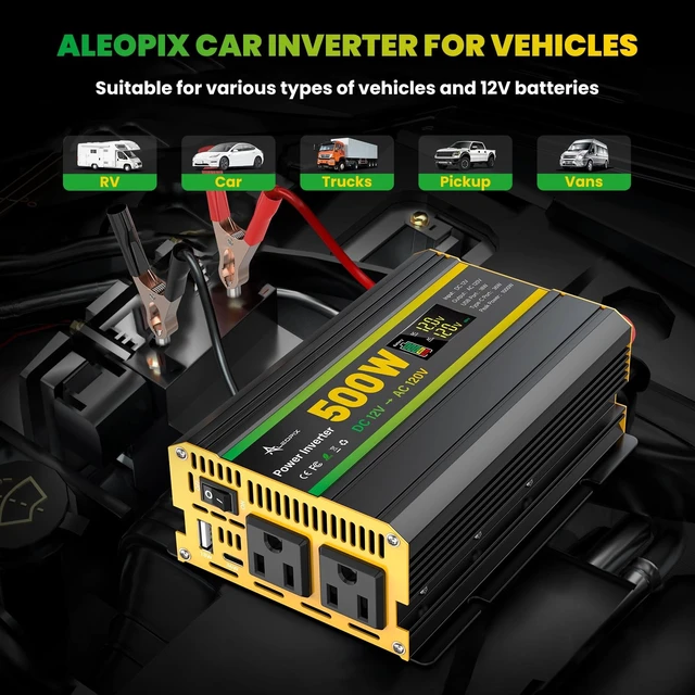 Alt view image 2 of 5 - 500 Watt Power Inverter for Vehicles, Car Power Inverter with 2 AC Outlets/Cigarette Lighter/PD 36W USB-C/QC 18W Port/LED Display, Inverter 12V to 110V for Truck/Car/Laptop/Camping with Surge 1000W