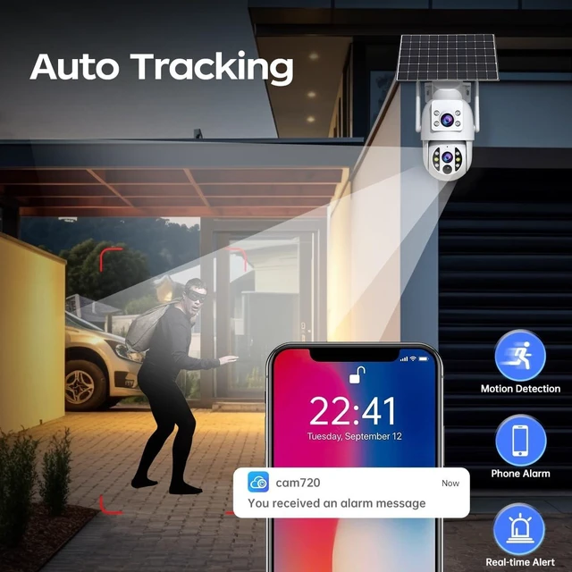 Alt view image 4 of 5 - JOOAN 3MP Wireless Solar Security Camera, IPX6 Weatherproof, Two-Way Voice Call, E-Zoom Support, Smart Motion Detection and Alarm, Long-Lasting Rechargeable Battery, 2.4G WiFi Connection