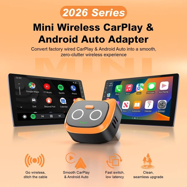 Alt view image 2 of 5 - Fenpos 2 in 1 Wireless CarPlay and Android Auto Adapter, Easy Setup Plug and Play, Fast Seamless Use Supports 1000+ Cars with Built-in Wired Car Play/Android Auto Compact Design Car Adapter