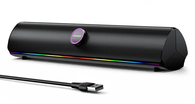 Main image of KASOHQEE Computer Speakers for Desktop PC, Laptop Speakers with Single USB for Power & Stereo Sound, Bluetooth 5.4 PC Sound Bar with Bass Mode, RGB Light, USB Speakers for Gaming, Office Work, Music