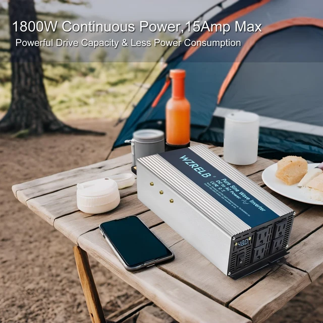 Alt view image 3 of 5 - WZRELB 1800W Pure Sine Wave Inverter 24V DC to 110V 120V AC,Car Power Inverter with 4 AC Outlets, LED Display,Off-Grid Portable Power Converter for Home, RV, Truck, Camping
