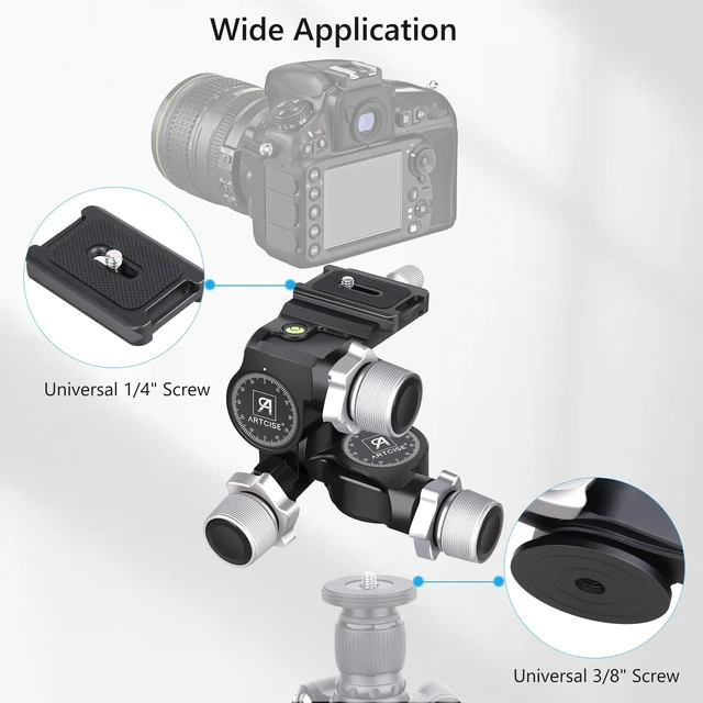 Alt view image 5 of 5 - ARTCISE 3-Way Geared Tripod Head, Precision Geared Head with Millimeter Micro-Adjustment, 3 Axis Pan Tilt Head for Macro & Product Photography, 13.2lbs/6kg Load Capacity, CNC Aluminum Alloy