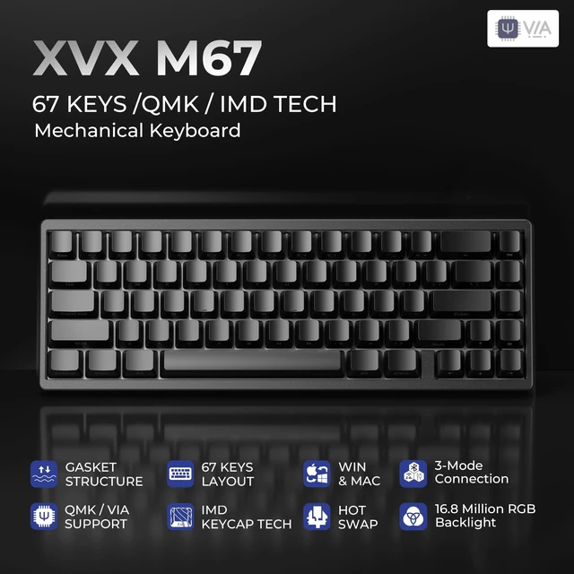 Alt view image 2 of 5 - XVX M67 60% Percent Keyboard Wireless, QMK/VIA Phantom Gaming Keyboard