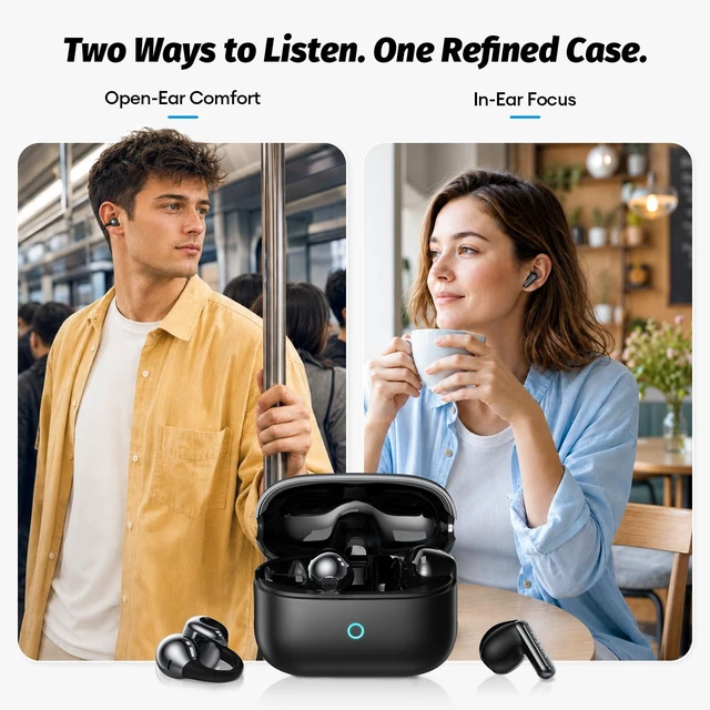 Alt view image 2 of 5 - PAXA 2-in-1 Open-Ear Clip-on Headphones with in-Ear Earbuds, Dual-Mode