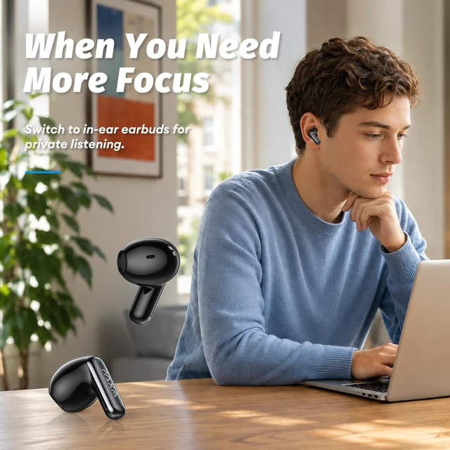 Alt view image 5 of 5 - PAXA 2-in-1 Open-Ear Clip-on Headphones with in-Ear Earbuds, Dual-Mode
