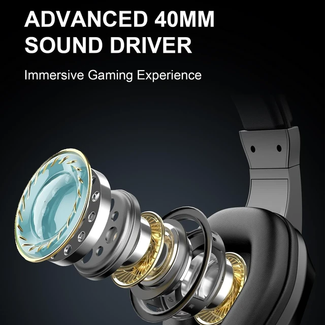 Alt view image 5 of 5 - Glaeptio Wireless Gaming Headset, 2.4G Bluetooth 5.4 with Noise Cancelling Mic 40mm Drivers 40H Battery RGB Light, for PC Computer Smartphone Tablet (Black)
