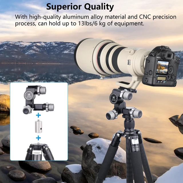 Alt view image 2 of 5 - ARTCISE 3-Way Geared Tripod Head, Precision Geared Head with Millimeter Micro-Adjustment, 3 Axis Pan Tilt Head for Macro & Product Photography, 13.2lbs/6kg Load Capacity, CNC Aluminum Alloy