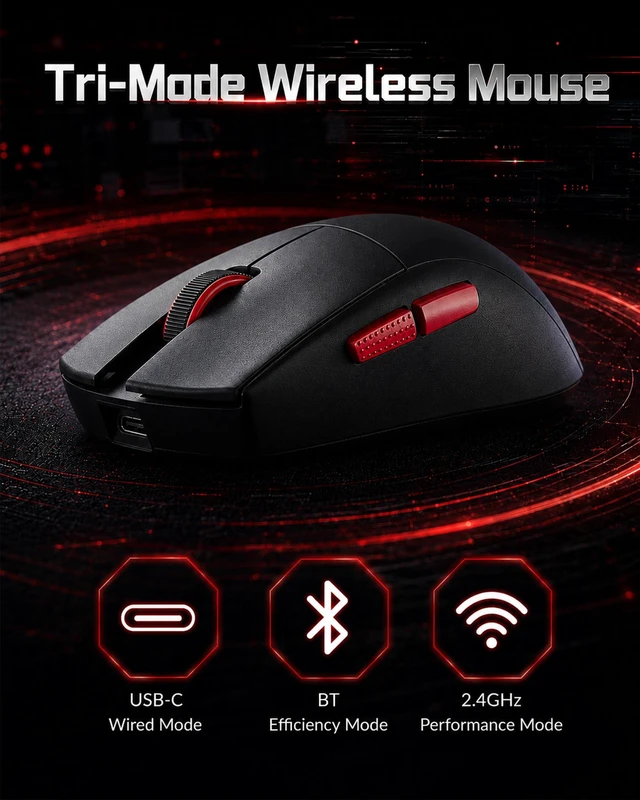Alt view image 4 of 5 - RED SAMURAI Wireless Gaming Mouse, 51g Ultra-Light, Tri-Mode,Black
